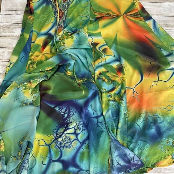 𝅺SHAHIDA Parides V-Neck Long Maxi in Green With Pockets Size M/L - Picture 11 of 16